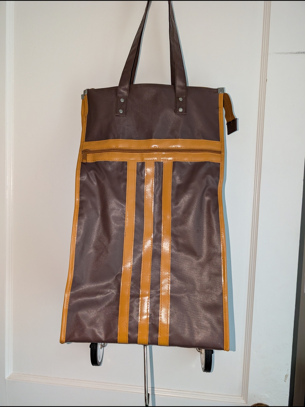 Vintage Brown & Tan Tote Bag with Wheels